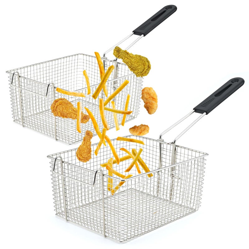 Delizon Electric Fryer Basket for Frying Serving Food with Rubber Handle Grip 72 x 83 x 43 Heavy Duty Construction Suitable for fry chicken fish french fries 2 Pcs - Image 2