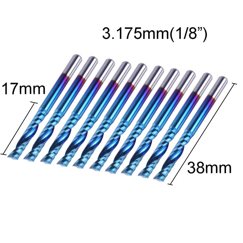 SainSmart أدوات قطع CNC SainSmart Genmitsu 10 قطع بطبقة نانو زرقاء مسطحة، شفت 1/8" لولبي صاعد مجموعة أدوات قطع فردية 1 شق (3.175 x 17 x 38 مم) - Image 2