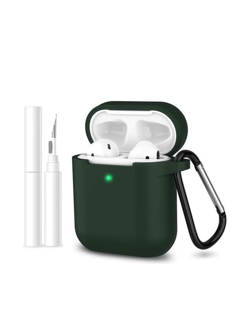 Soft Silicone Protective Cover with Cleaning kit for Apple AirPods 2nd Case, Front LED Visible-Green