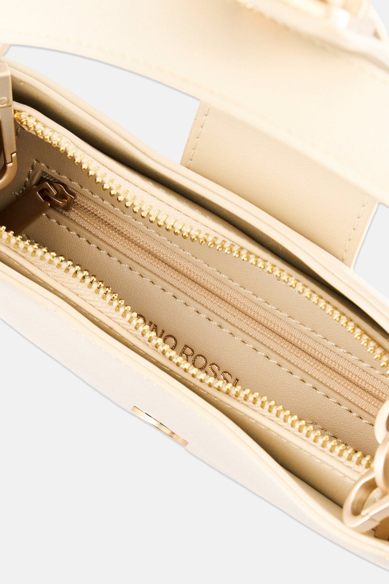 Gino Rossi حقيبة كتف نسائية بشعار العلامة التجارية، بيج - Image 4