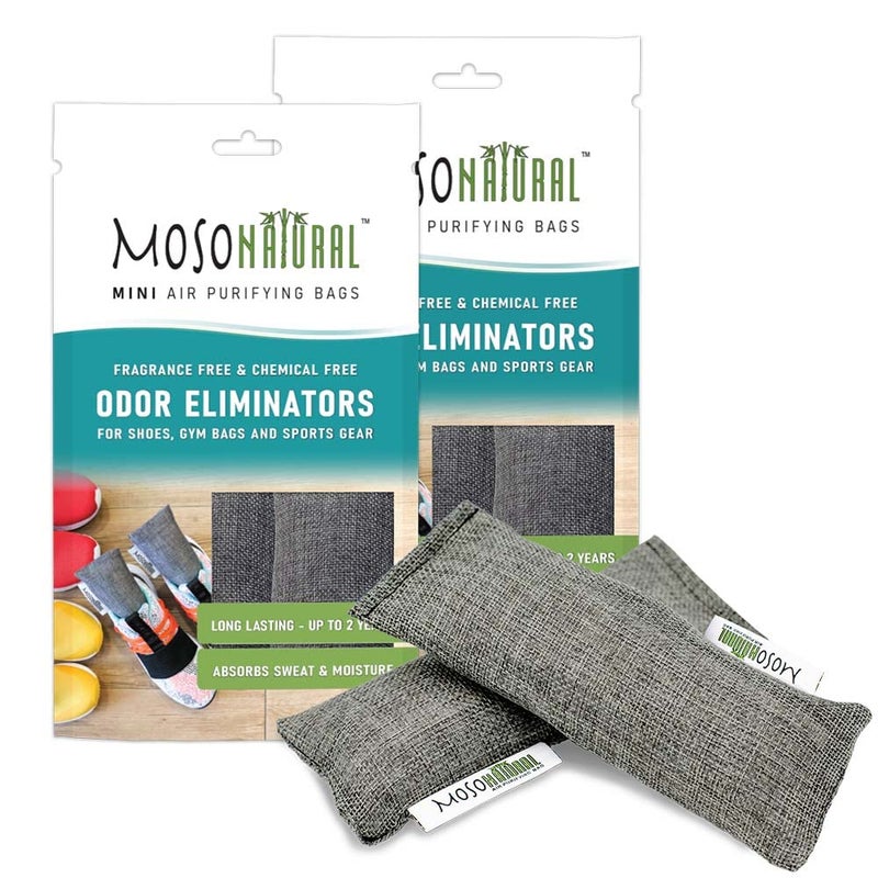 MOSO NATURAL Air Purifying Bag Shoe Deodorizer Odor Eliminator For Gym Bags Sneakers And Sports Gear Charcoal Color 75gm2 2 Packs of 2 4 Total Long Lasting Charcoal Bags Lasts up to 2 years - Image 1