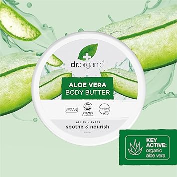 dr.organic Dr Organic Aloe Vera Body Butter Soothing Moisturising All Skin Types Natural Vegan CrueltyFree Paraben SLSFree Organic 200ml Packaging may vary - Image 5