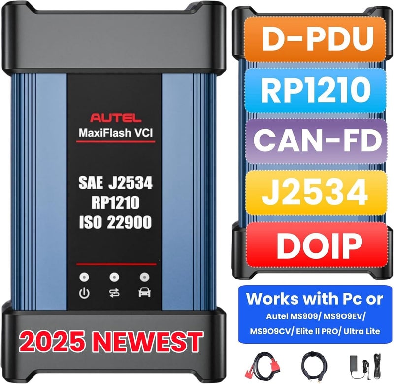 Autel MaxiFlash VCI Kit 2025 Bluetooth Vehicle Communication Interface J2534 ECU Programming DoIPCAN FD J2534 DPDU 4 Channels Work with MaxiSYS MS909 MS909EV MS909CV MaxiCOM Ultra Lite