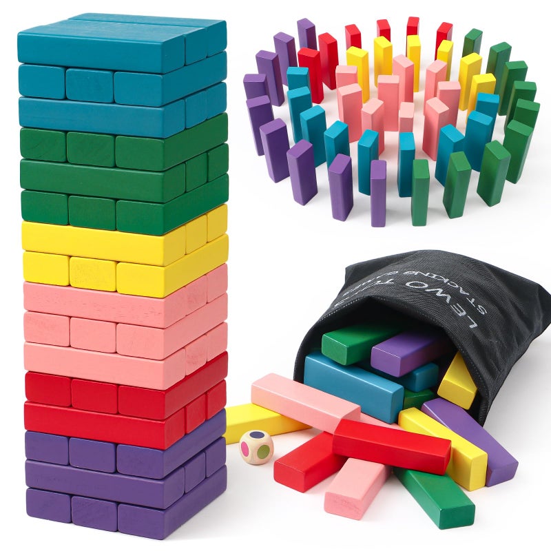 Lewo Wooden Stacking Board Games Building Blocks for Kids Boys Girls 48 Pieces - Image 2