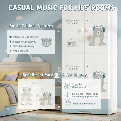 SNKR ESSENTIALS Kids Plastic Wardrobe with Drawers | Baby Cupboard for Clothes Storage | Cartoon Bear Design Children Almirah | Multi-Layer Kids Storage Cabinet for Bedroom & Nursery - Image 5