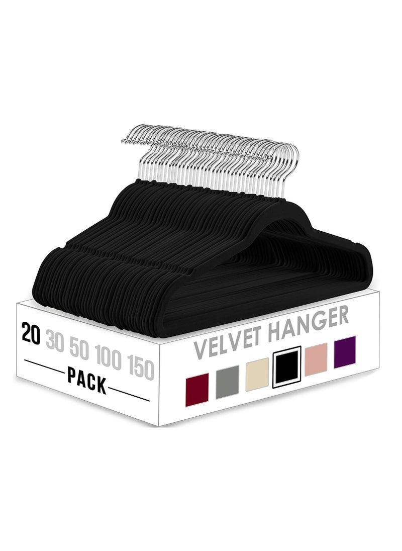 Swift 20 Pack Premium Velvet Hangers, Non-Slip Clothe Suit Hangers with 360 Degree Rotatable Hook Heavy Duty Coat Hangers Black  - Image 1