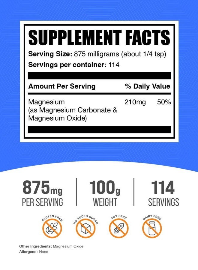 BulkSupplements .com Magnesium Carbonate Powder - Magnesium Carbonate Supplement, Magnesium Carbonate Food Grade - Gluten Free, 875mg per Serving, 100g (3.5 oz) (Pack of 1) - Image 2