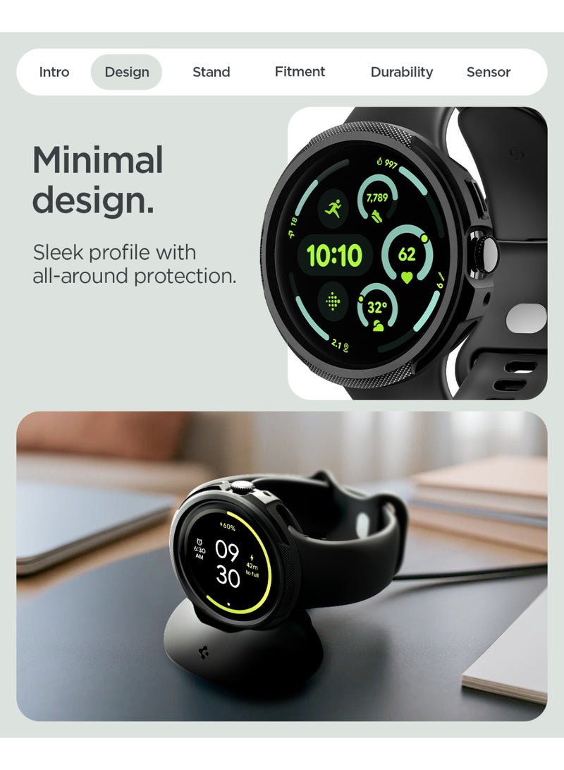 Spigen Liquid Air for Pixel Watch 4 (45mm) Case with Charger Stand Anti-Scratch Protective Soft TPU Cover (2025) - Matte Black - Image 3