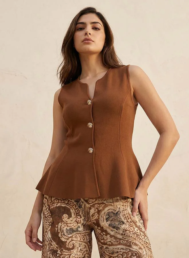 Iconic Iconic Peplum Top with Buttoned Placket