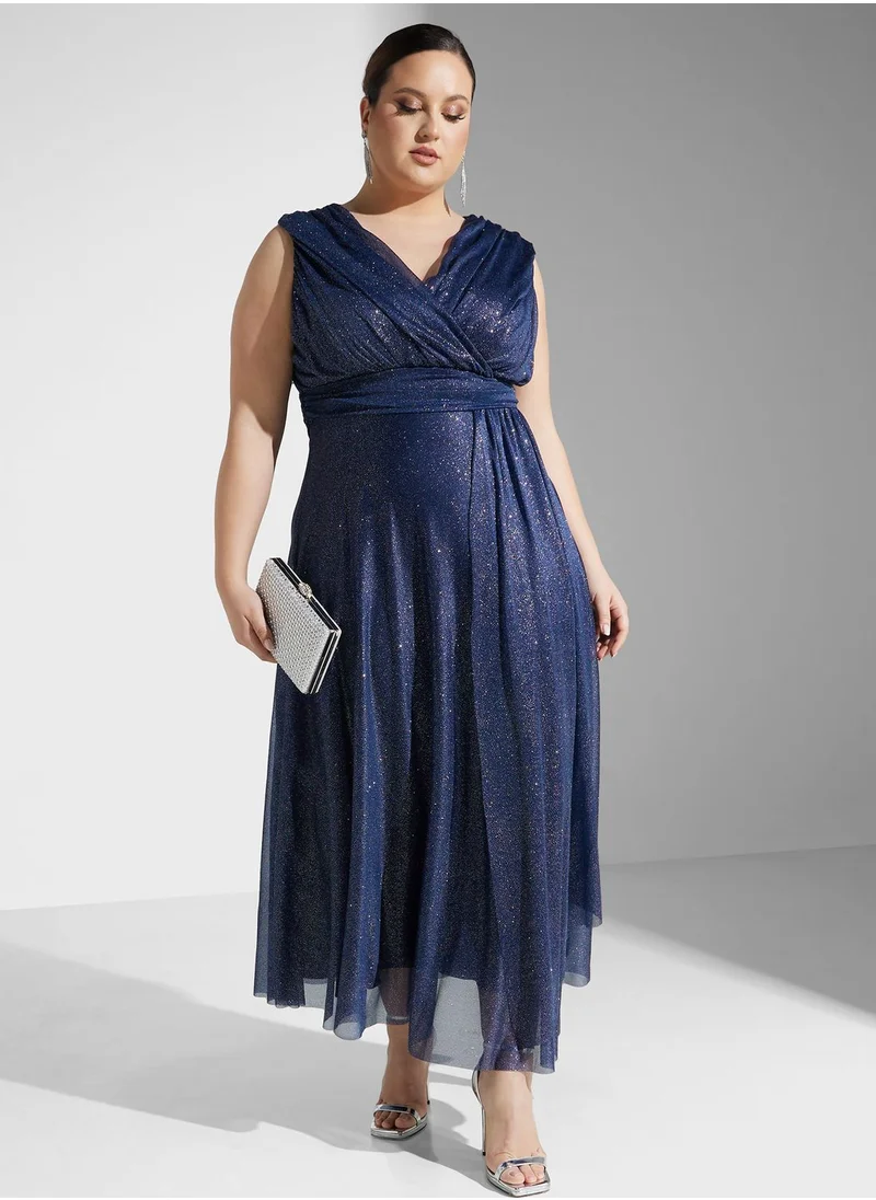 Ella Limited Curve Surplice Neck Fit & Flare Dress