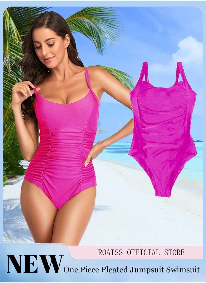 roaiss - One Piece Women's One Piece Swimsuit Belly Pleated High Stretch Adjustable Straps Swimsuit - Image 1