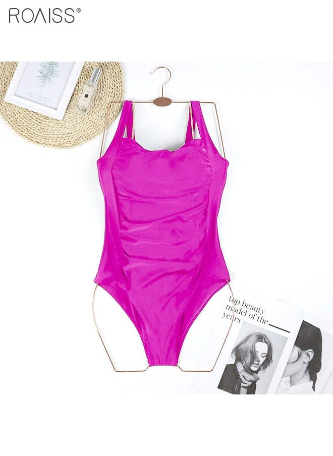 roaiss - One Piece Women's One Piece Swimsuit Belly Pleated High Stretch Adjustable Straps Swimsuit - Image 1