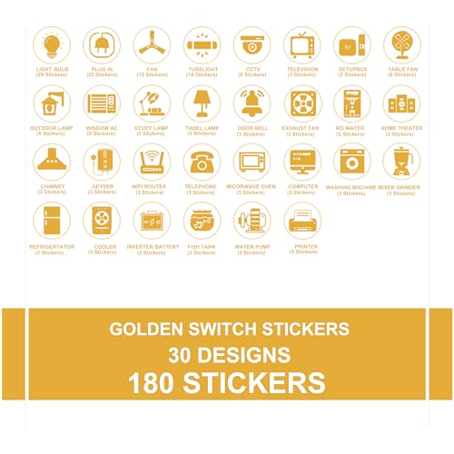 Pinaco India Switch Board Stickers - 180 Stickers, 30 Unique Designs | Decorative Stickers for Switches, Home & Office, Easy to Apply Stickers for Switches, Waterproof Vinyl 1.5 cm (Golden) - Image 2