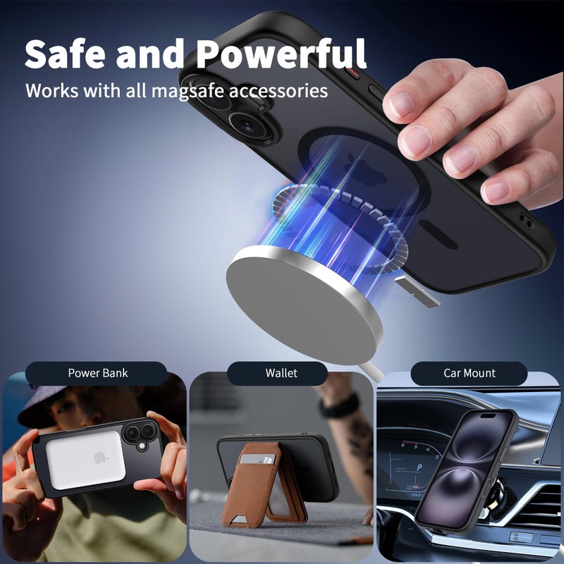 CACOE Magnetic Case for iPhone 16 6.1 inch, Compatible with MagSafe, Thin Slim Fit Anti-Fingerprint Shockproof Bumper TPU Protective Cover for Women Men Girls(Matte Black) - Image 4