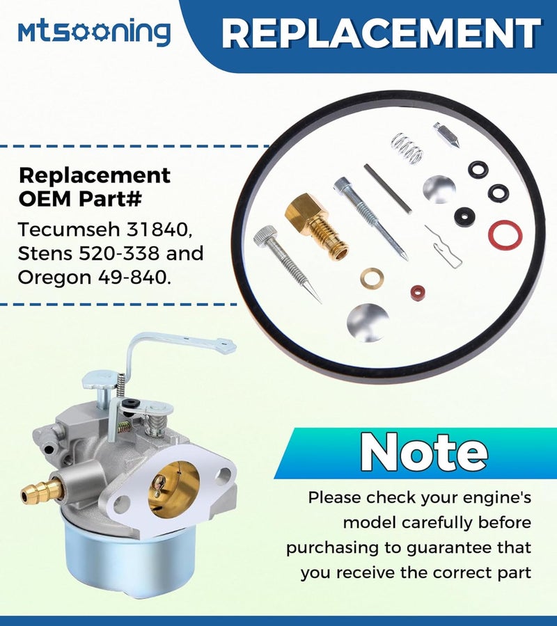 Mtsooning Carburetor Rebuild Kit for Tecumseh 31840 2HP-7HP Engine - Image 4