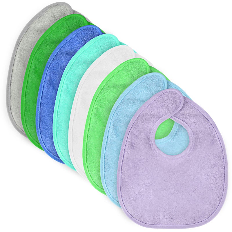 Vicloon Baby Bibs, 8Pcs Terry Bib Set, Baby Bibs for Girls & Boys, Terry Drool Cotton Bibs Waterproof Protection, Soft Absorbent Set for Teething and Drooling, Adjustable Hook-&-Loop Closure(color) - Image 1