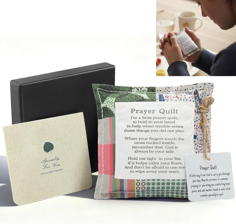 SURDOCA Prayer Quilt with Cross Inside & Greeting Card, Handmade Pocket Prayer Quilt in Gift Box, Christian Get Well & Encouragement Gift for Women & Men - Image 1