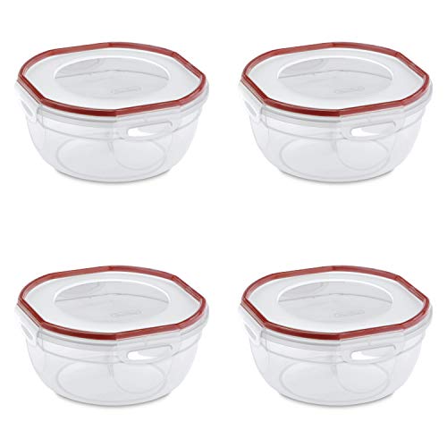 Sterilite UltraSeal 25 Qt Bowl Airtight Food Storage Container Plastic Latching Lid Microwave and Dishwasher Safe Clear With Red Gasket 4Pack