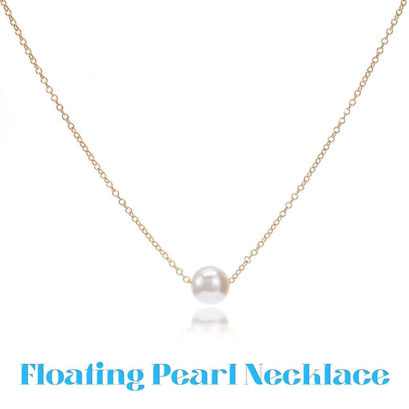 Yalice Tiny Pearl Choker Necklace Chain Short Pendant Necklaces Floating Wedding Bridesmaid Jewelry for Women (Gold) - Image 2