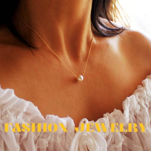 Yalice Tiny Pearl Choker Necklace Chain Short Pendant Necklaces Floating Wedding Bridesmaid Jewelry for Women (Gold) - Image 3