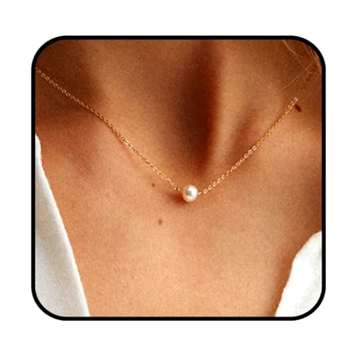 Yalice Tiny Pearl Choker Necklace Chain Short Pendant Necklaces Floating Wedding Bridesmaid Jewelry for Women (Gold) - Image 1