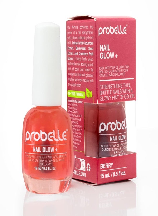 Probelle Nail Glow + Nail Strengthener and Hardener with Sheer Jelly Tint, Hard To Resist Ultra Glowy Nail Shine, Tinted Nails Strengthening Blush for Brittle, Thin, Damaged Nails 0.5 oz (Berry) - Image 1