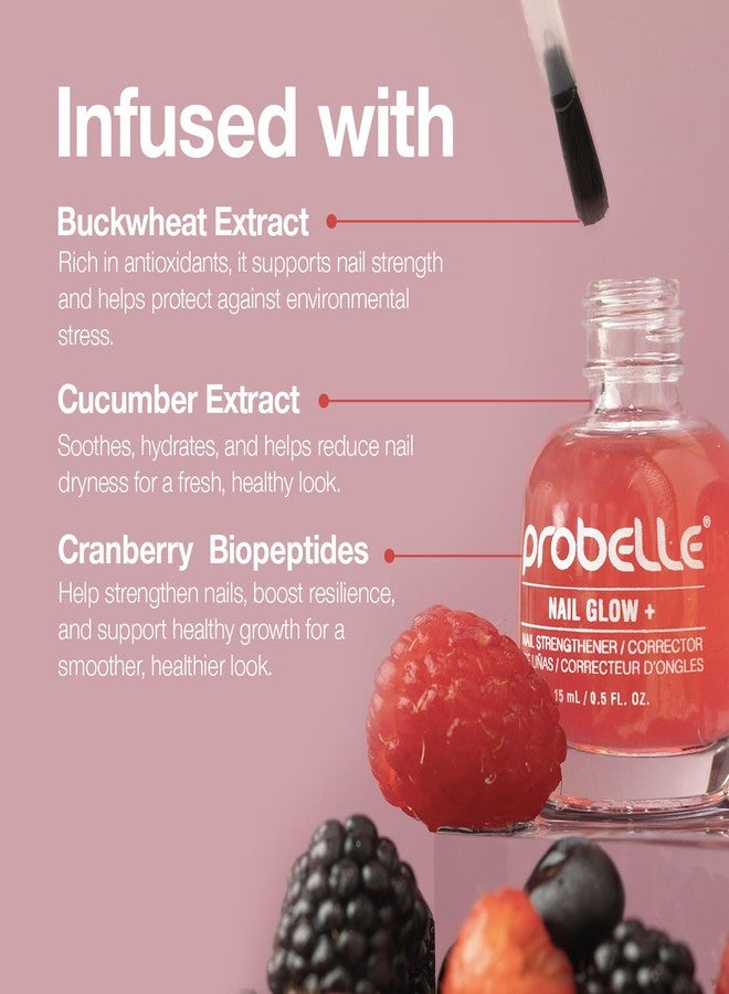 Probelle Nail Glow + Nail Strengthener and Hardener with Sheer Jelly Tint, Hard To Resist Ultra Glowy Nail Shine, Tinted Nails Strengthening Blush for Brittle, Thin, Damaged Nails 0.5 oz (Berry) - Image 3
