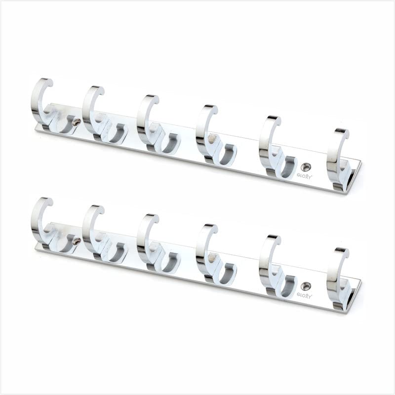 GLOXY GLOXY 6 Pin Stainless Steel Bathroom Accessories 6 Hooks Plate, Wall Mounting Door Back Hanger Pins for Hanging Cloth Set, Shirt Bar & Towel Rack, Robe, Key khutti(Silver, Pack of 2) - Image 1