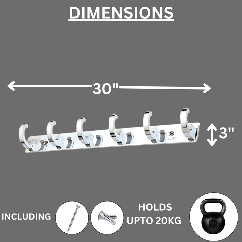 GLOXY GLOXY 6 Pin Stainless Steel Bathroom Accessories 6 Hooks Plate, Wall Mounting Door Back Hanger Pins for Hanging Cloth Set, Shirt Bar & Towel Rack, Robe, Key khutti(Silver, Pack of 2) - Image 2