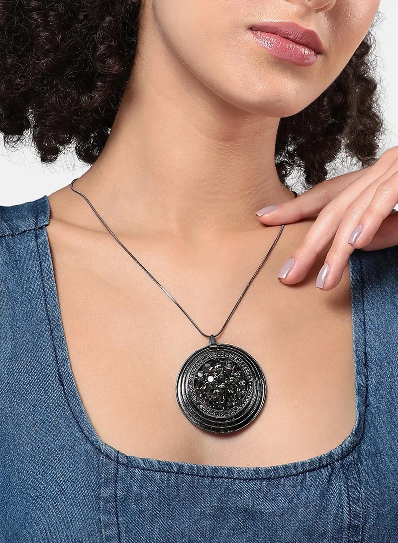 سوهي قلادة دائرية مزخرفة - فضي داكن