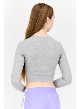 adidas Originals Women Sportswear Fit Long Sleeves Training Crop Top, Grey  - Image 2