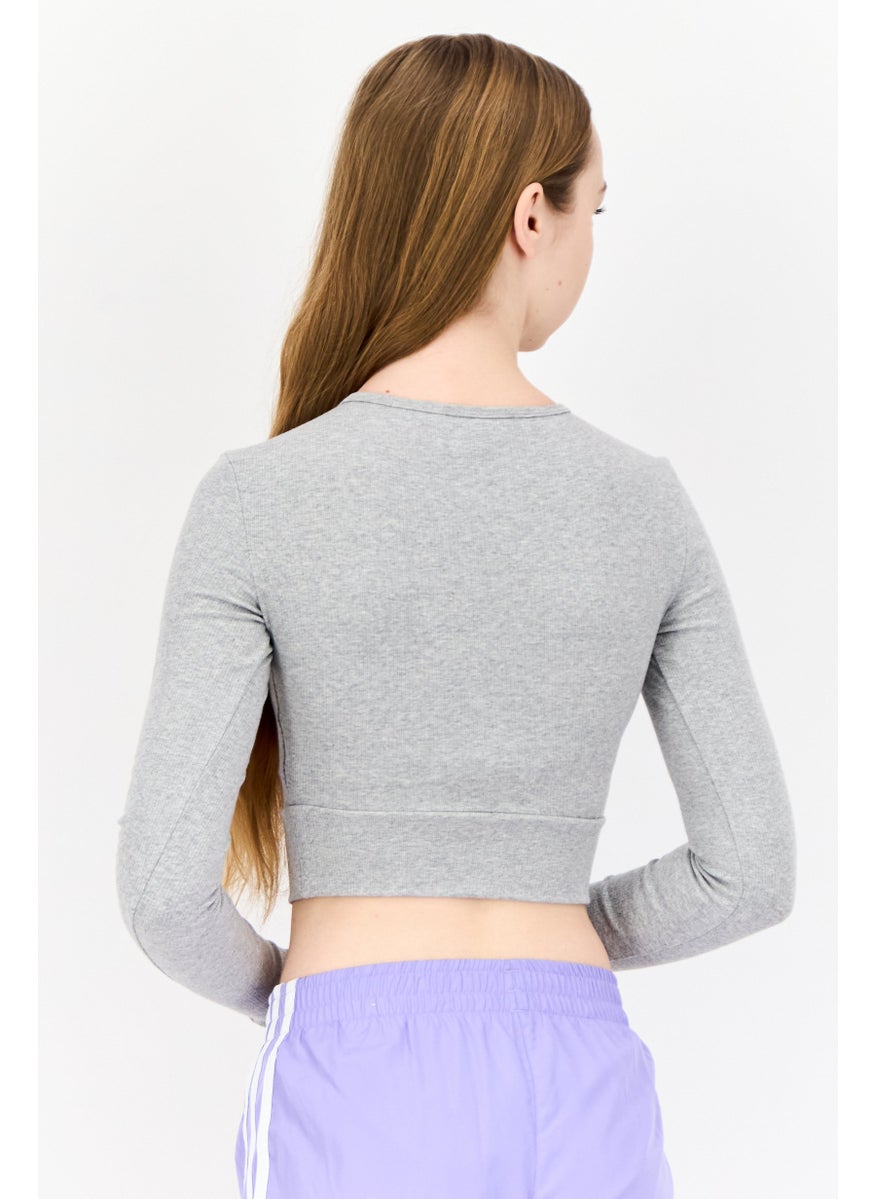 adidas Originals Women Sportswear Fit Long Sleeves Training Crop Top, Grey  - Image 2