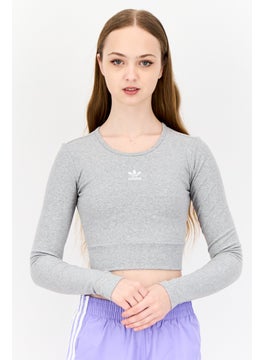 adidas Originals Women Sportswear Fit Long Sleeves Training Crop Top, Grey  - Image 1