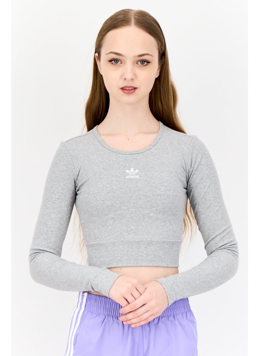 adidas Originals Women Sportswear Fit Long Sleeves Training Crop Top, Grey  - Image 1
