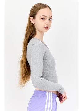 adidas Originals Women Sportswear Fit Long Sleeves Training Crop Top, Grey  - Image 4