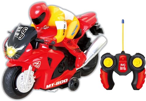 PowerTRC Unleash The Ultimate Racing Thrill 360 Degree Rotate Spinning RC Race Motorcycle Remote Control Race Biker with Dazzling Light and Sound Effect for Kids Red - Image 1