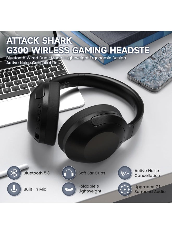ATTACK SHARK G300 Wireless Over-Ear Headphones with Active Noise Cancelling,Bluetooth 5.3,40H Playtime,Deep Bass HD Stereo Sound,Built-in Mic,Comfortable Design for Travel/Home Office/Gaming(Black) - Image 2