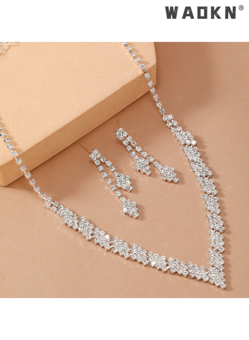 WAOKN 2 Piece Jewelry Set of Necklace and Earrings Shiny V Shaped Diamond Chic Rhinestone Decor Jewellery Set for Women Ladies Gift for Girlfriend Wife Mother Bridesmaids Wedding Party Accessories - Image 3