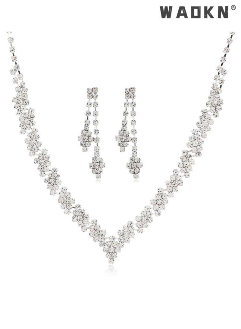 WAOKN 2 Piece Jewelry Set of Necklace and Earrings Shiny V Shaped Diamond Chic Rhinestone Decor Jewellery Set for Women Ladies Gift for Girlfriend Wife Mother Bridesmaids Wedding Party Accessories - Image 5