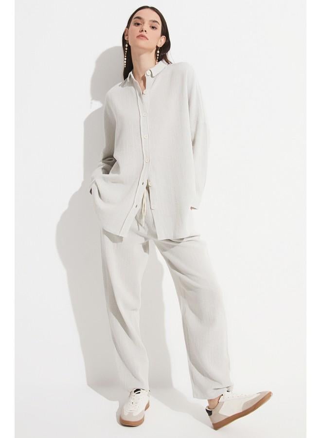 جون قميص قطن نسائي واسع بقصة بوي فريند حصري من جوني ستون - Image 1