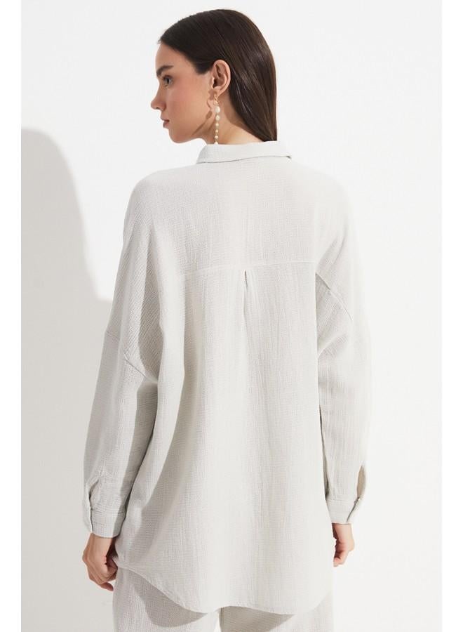 جون قميص قطن نسائي واسع بقصة بوي فريند حصري من جوني ستون - Image 4