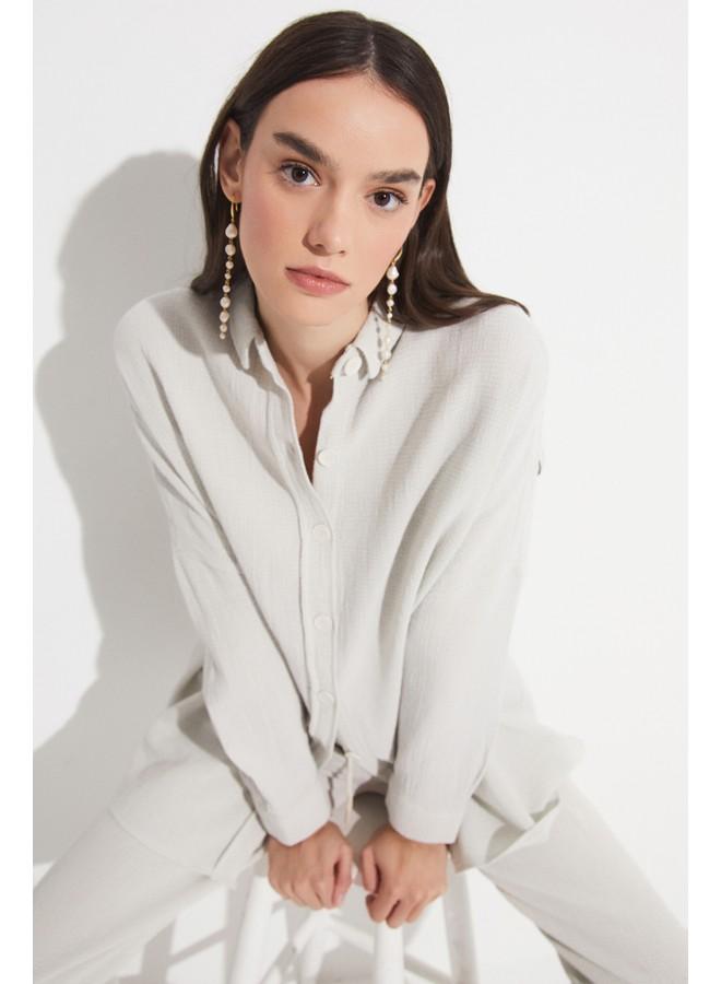 جون قميص قطن نسائي واسع بقصة بوي فريند حصري من جوني ستون - Image 3