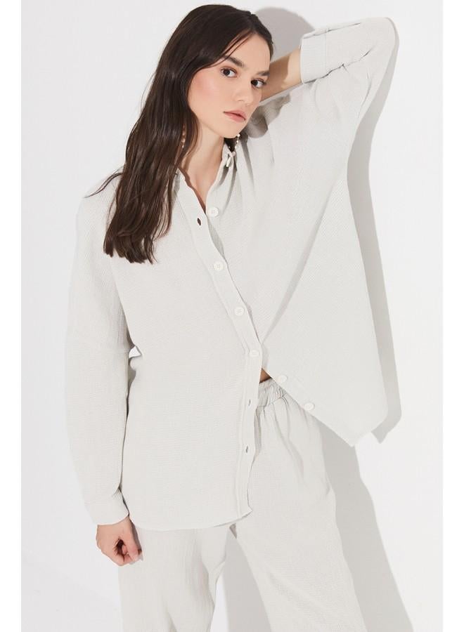 جون قميص قطن نسائي واسع بقصة بوي فريند حصري من جوني ستون - Image 5