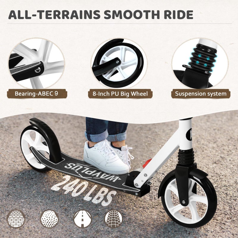 WAYPLUS Kick Scooter for Ages 6+,Kid, Teens & Adults. Max Load 240 LBS. Foldable, Lightweight, 8IN Big Wheels for Kids, Teen and Adults, 4 Adjustable Levels. Bearing ABEC9 - Image 4