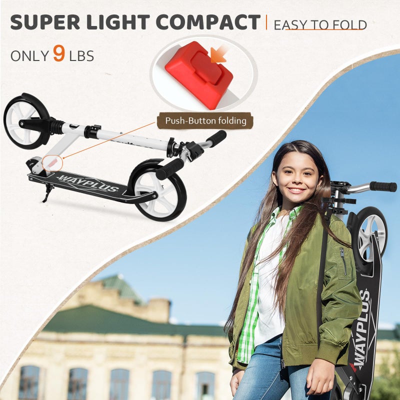 WAYPLUS Kick Scooter for Ages 6+,Kid, Teens & Adults. Max Load 240 LBS. Foldable, Lightweight, 8IN Big Wheels for Kids, Teen and Adults, 4 Adjustable Levels. Bearing ABEC9 - Image 3