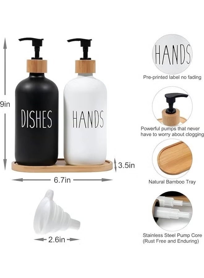 Soap dispenser set with wooden tray, 2 pieces, black and white - Image 5