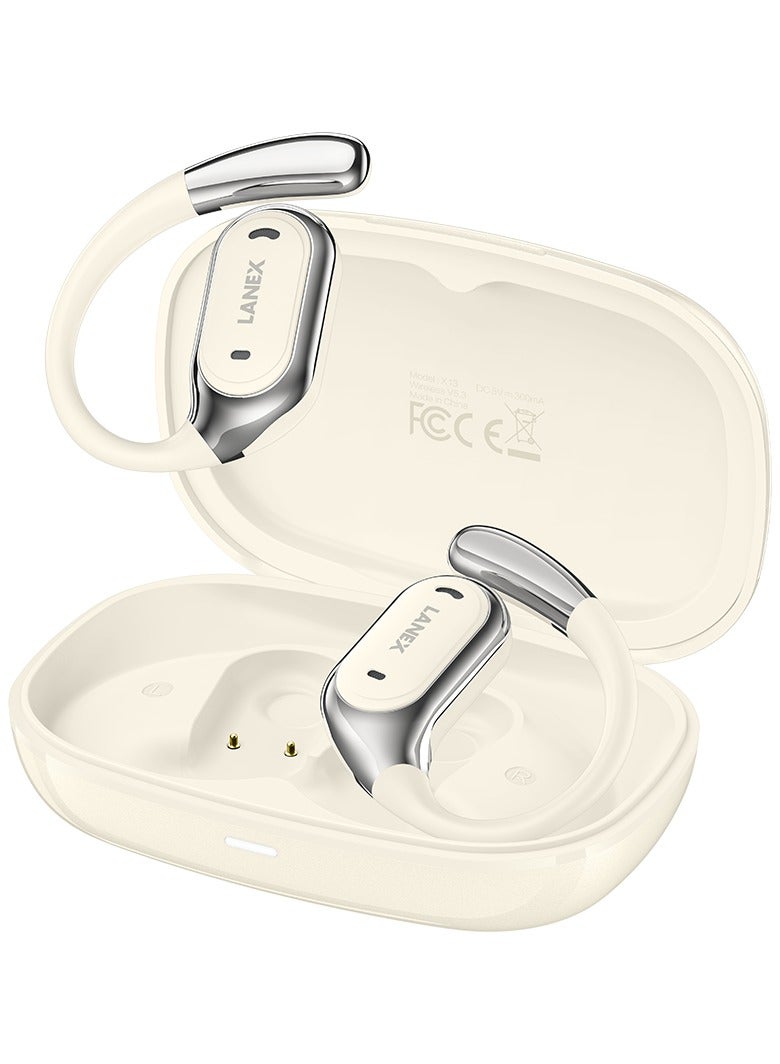 LANEX LANX X13 Wireless Bluetooth Earphones with Sports Ear Hooks, Sports Headphones (Beige) - Image 1