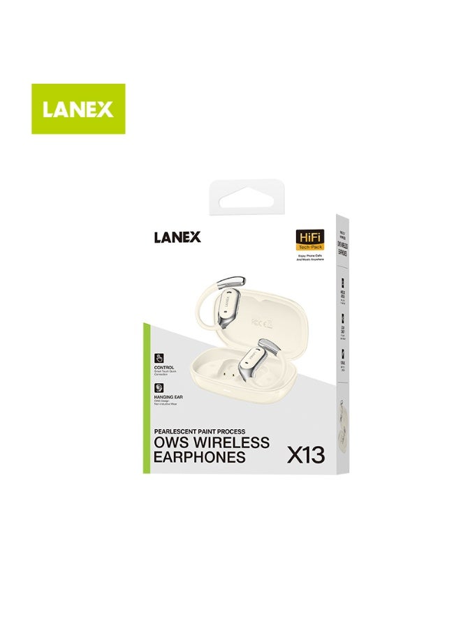 LANEX LANX X13 Wireless Bluetooth Earphones with Sports Ear Hooks, Sports Headphones (Beige) - Image 5