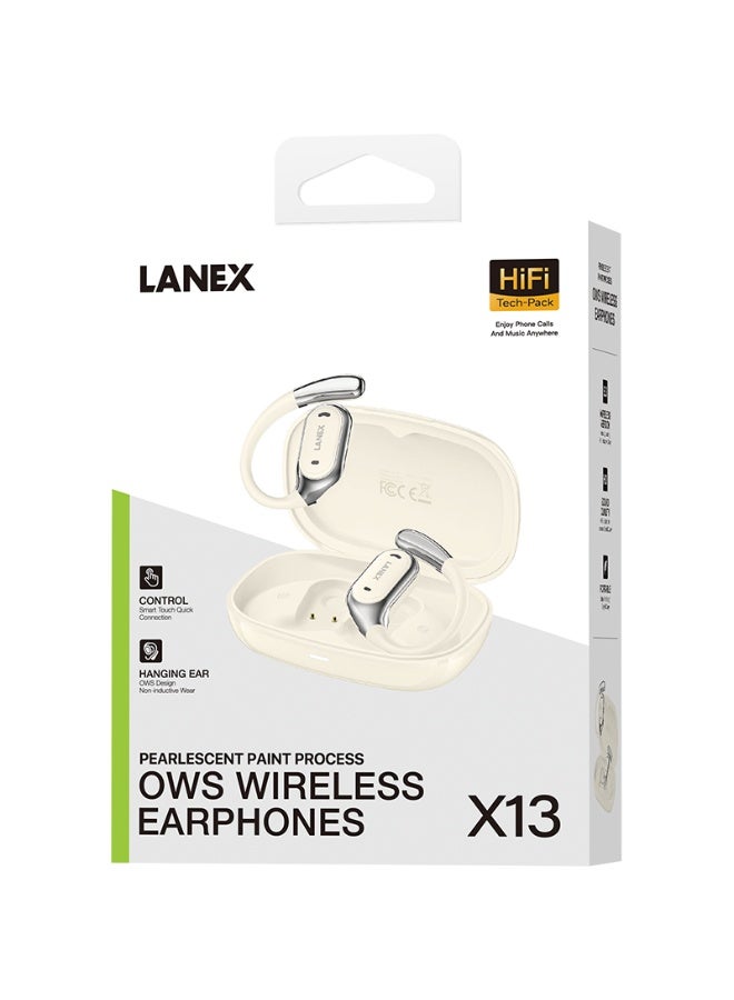 LANEX LANX X13 Wireless Bluetooth Earphones with Sports Ear Hooks, Sports Headphones (Beige) - Image 4