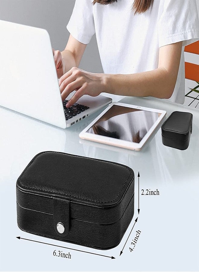 TONSYL Travel Jewelry Box,Pu Leather Small Jewelry Organizer For Women Girls,Double Layer Portable Mini Travel Case Display Storage Holder Boxes For Stud Earrings,Rings,Necklaces,Bracelets - Black - Image 3